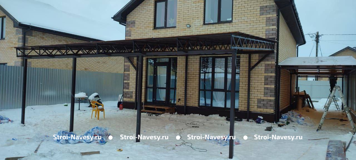 Навесы из профнастила односкатные над крыльцом дома